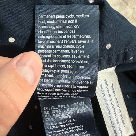 Tommy Hilfiger Navy & White Polka Dot Button-Up Blouse Size Medium - Picture 13 of 14